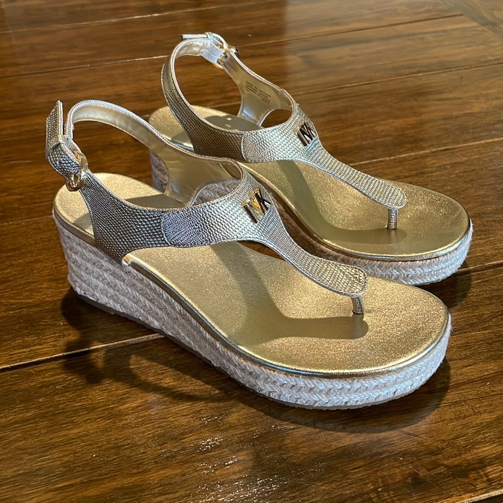 Michael Kors Laney MK Pale Gold Platform Wedge Sandals